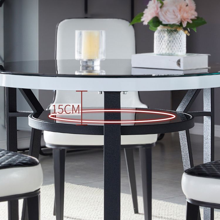 Glass Dining Room Table for 2 Person Round Tabletop with Storage