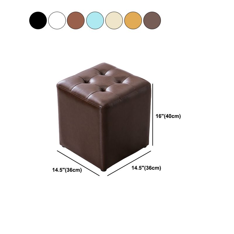 Mid-Century Tufted Ottoman Solid Color Water Resistant Genuine Leather Ottoman