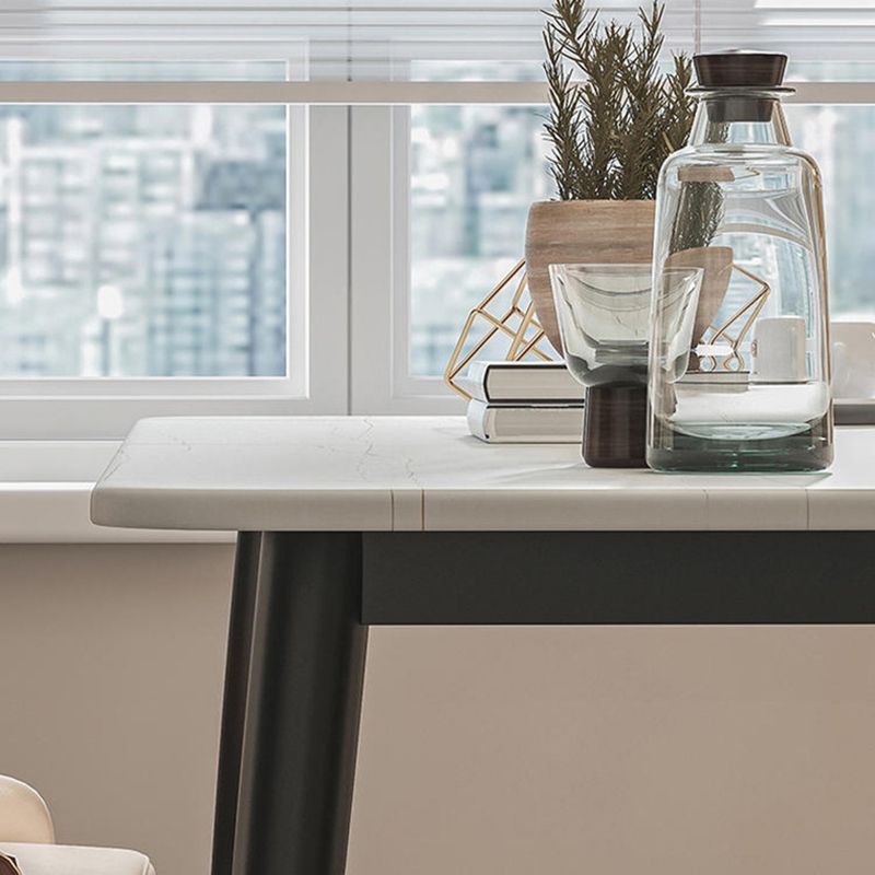 Modern Sintered Stone Rectangle Shape Dining Set White & Black Standard Dining Set for Kitchen