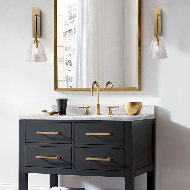 Brass Flared Wall Sconce Light Retro Style 1-Light Clear Glass Wall Mounted Lamp