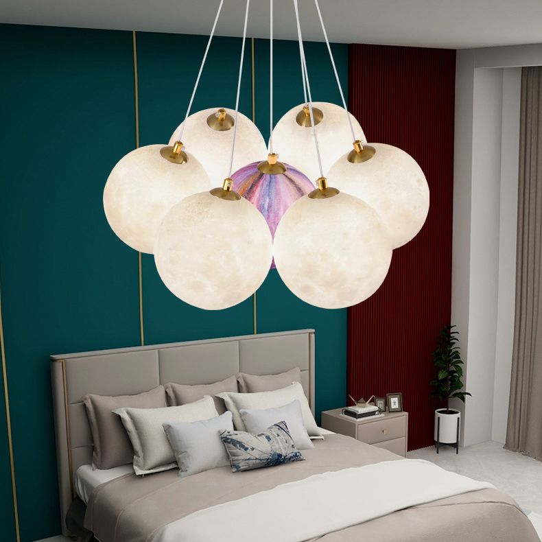 White Plastic Shade Chandelier Lighting Fixture Simple Pendant Light for Living Room