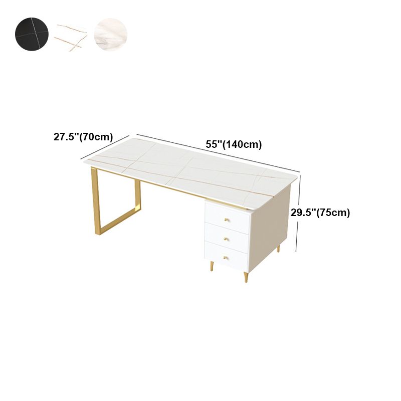 Metal Base Writing Desk Glam Style Office Desk with 3-drawer