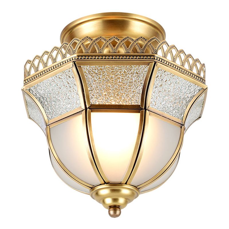 Schoolhouse Aisle Close to Ceiling Lighting Vintage Glass Brass Semi Flush Light