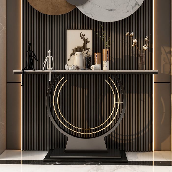 Modern Stone Console Table Rectangle End Table with Shelf for Hall