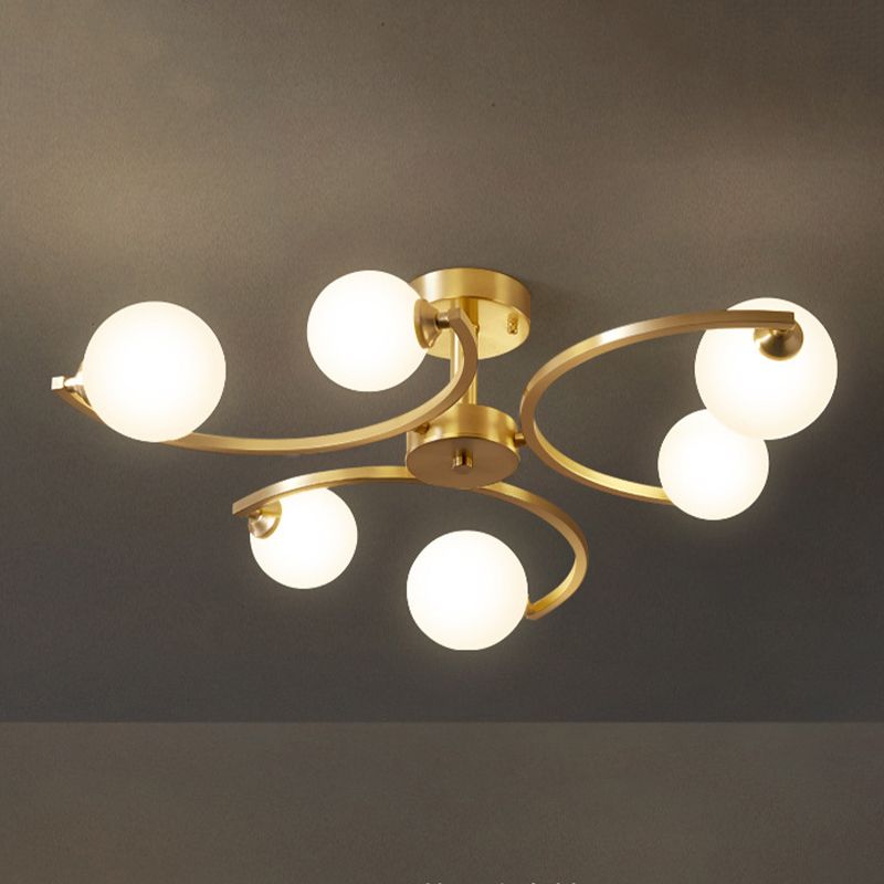 Modern Style Sputnik Flush Mount Metal Ceiling Light in Gold for Bedroom