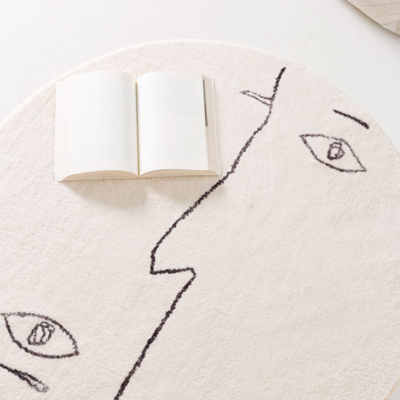 Wit Modern Rug Polyester Onregelmatige Lijn Tapijtwasbaar Tapijt voor woonkamer