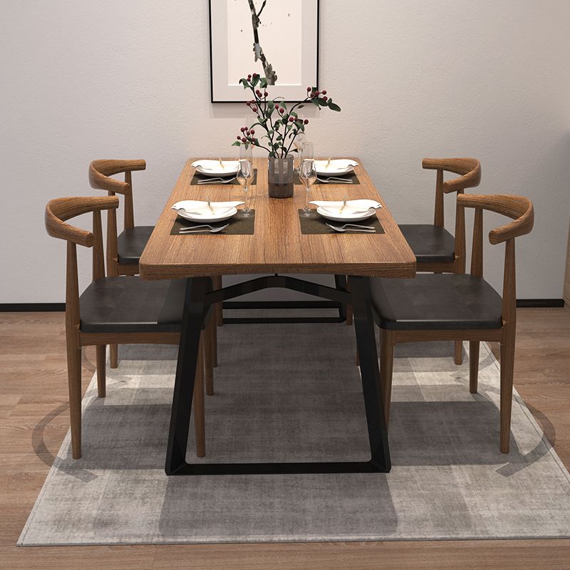Rectangle Pine Wood Table for Restaurant Industrial Dining Table with Double Pedestal
