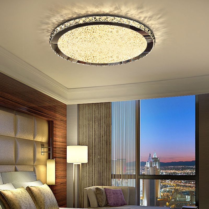 Modern Minimalist Crystal Flush Mount Ceiling Lamp Round Shape LED Flush Mount Lighting for Bedroom