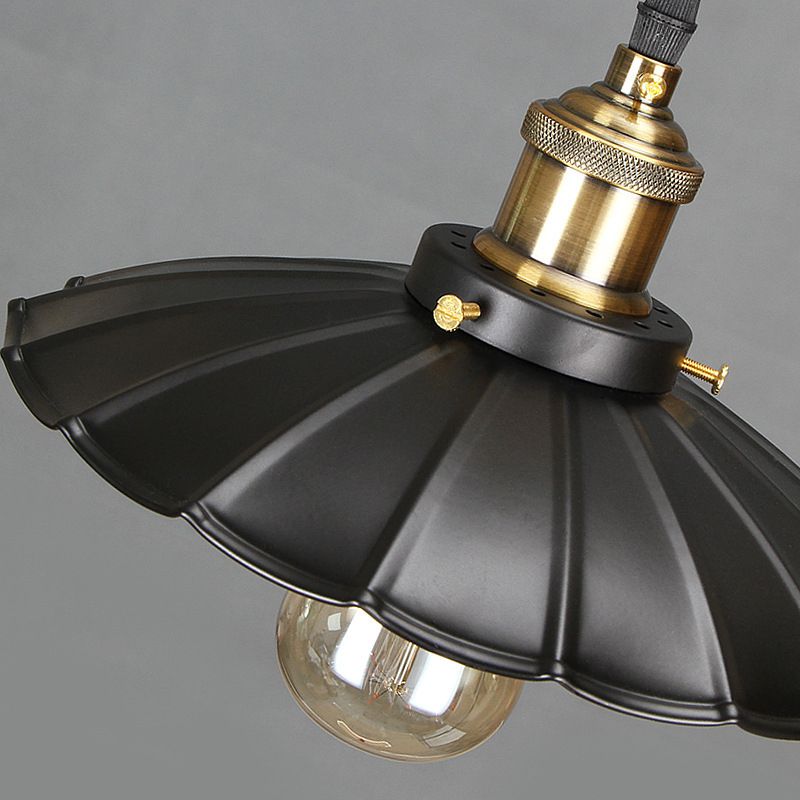 Industrial Scalloped Commercial Pendant Lighting 1 Light Metal Hanging Ceiling Lights in Black