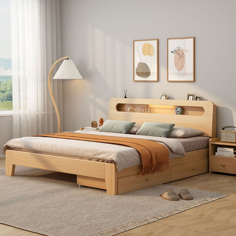 Contemporary Natural Pine Wood Panel Rectangular Mattress Included Panel Bed