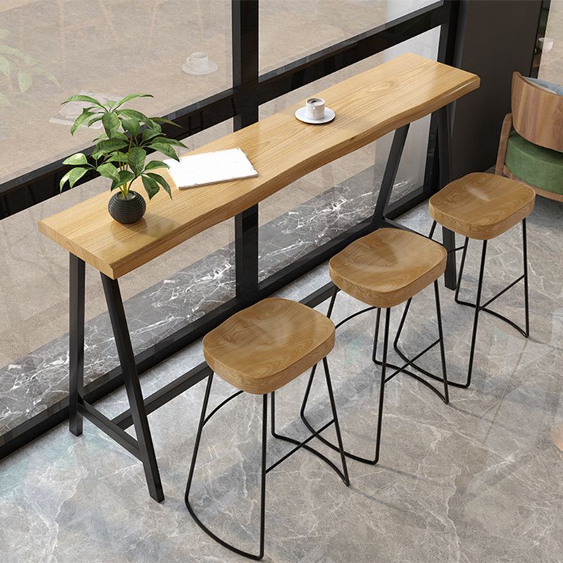 Modern Solid Wood Bar Table Brown Trestle Base Dining Table for Living Room