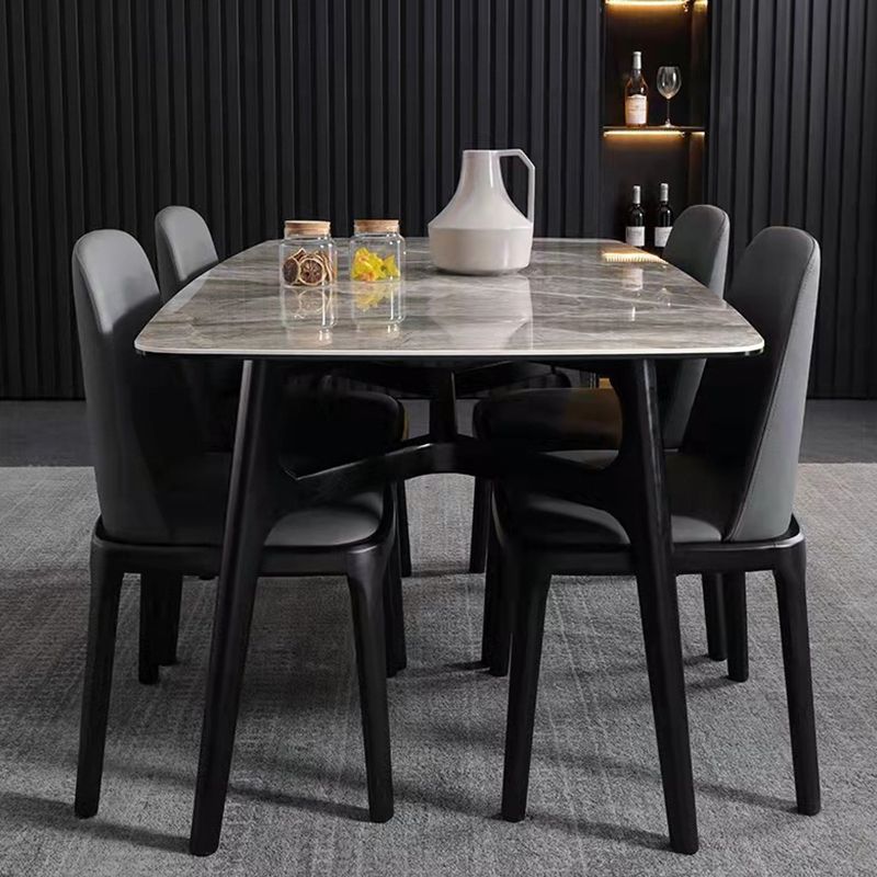 Industrial Rectangle Dining Table Gray Stone Top Table with Black Frame