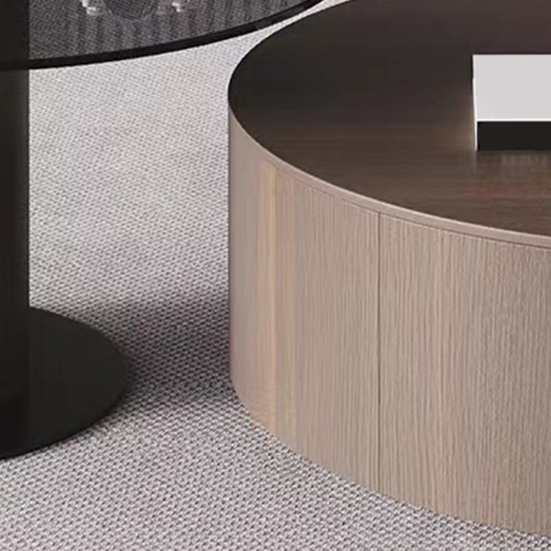 11"H Contemporary Coffee Table Round Coffee Cocktail Table with Drawer