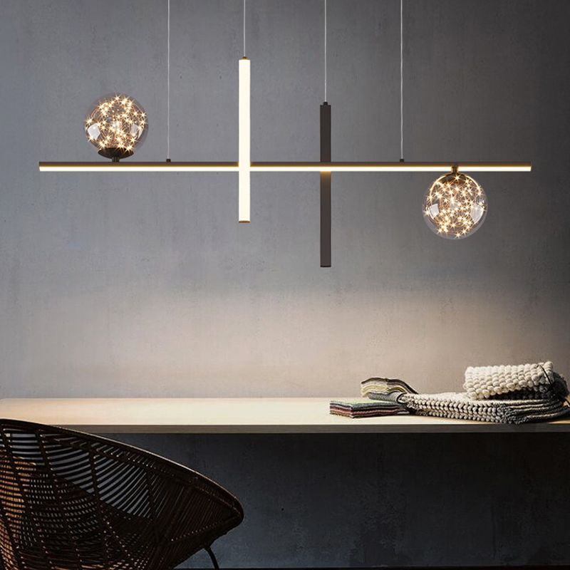 Moderne lineare Insel Kronleuchter Multi-Head Restaurant Anhänger Beleuchtungskarten