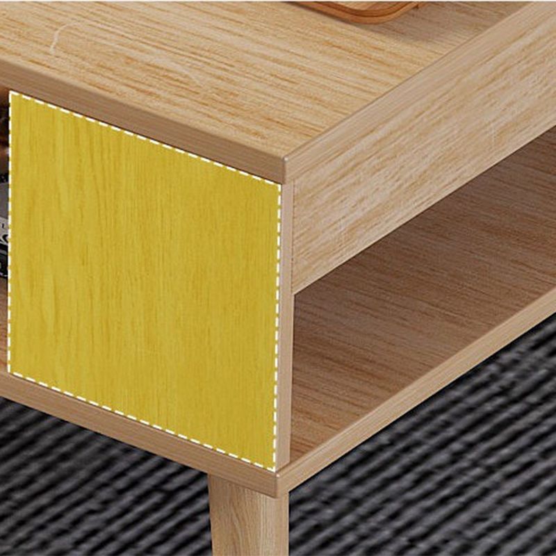 Modern Rectangle Wooden Coffee Table 4 Legs Cocktail Table with Storage
