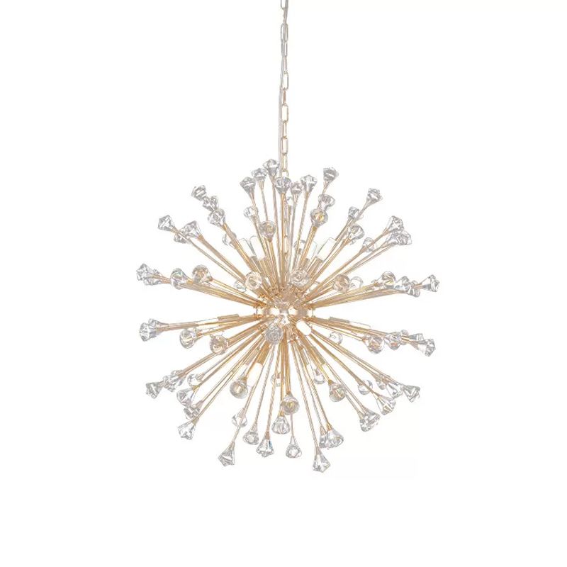 Crystal Urchin Down Lighting Pendant Minimalist 12-Light Living Room Chandelier in Gold