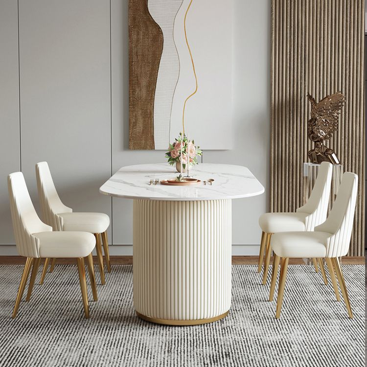 Oval Sintered Stone Dining Table Luxury Fixed Table with Double Base