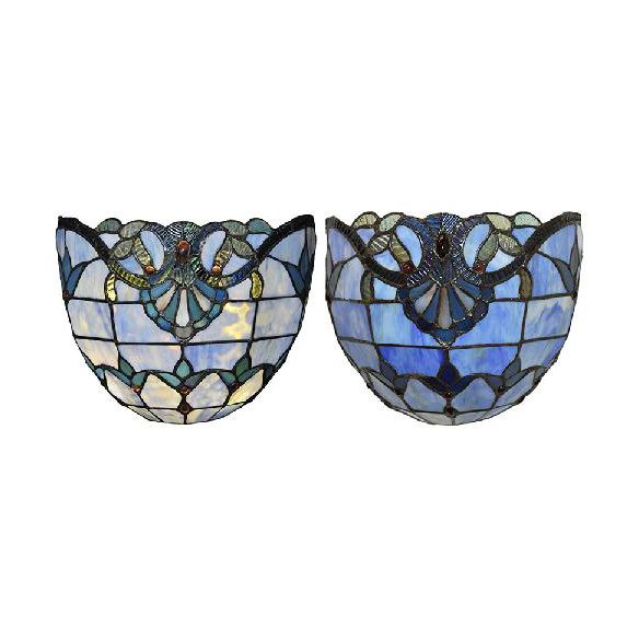 Stained Glass Bowl Wall Light Victorian Style 1 Light Sconce Light in Blue for Coffee Shop
