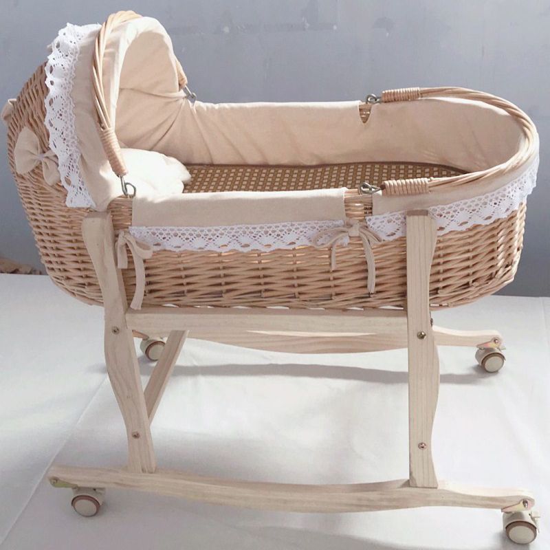 Newborn Wicker Co-Sleeper & Bedside Bassinets with 4 Wheels Rectangle Side Crib