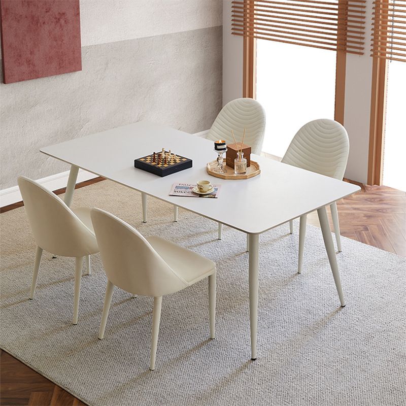 Mid-Century Dining Room Table Stone Rectangle Dinette Table in White