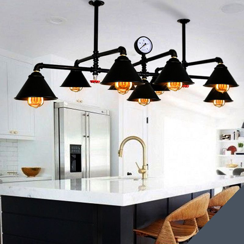 Black Wrought Iron Ceiling Hung Fixtures Vintage Tube Pendant Lighting for Bar