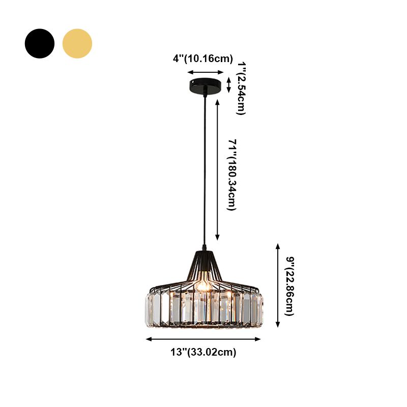 Crystal Drum Shape Hanging Lights Modern Style 1-Light Hanging Fixture for Living Room