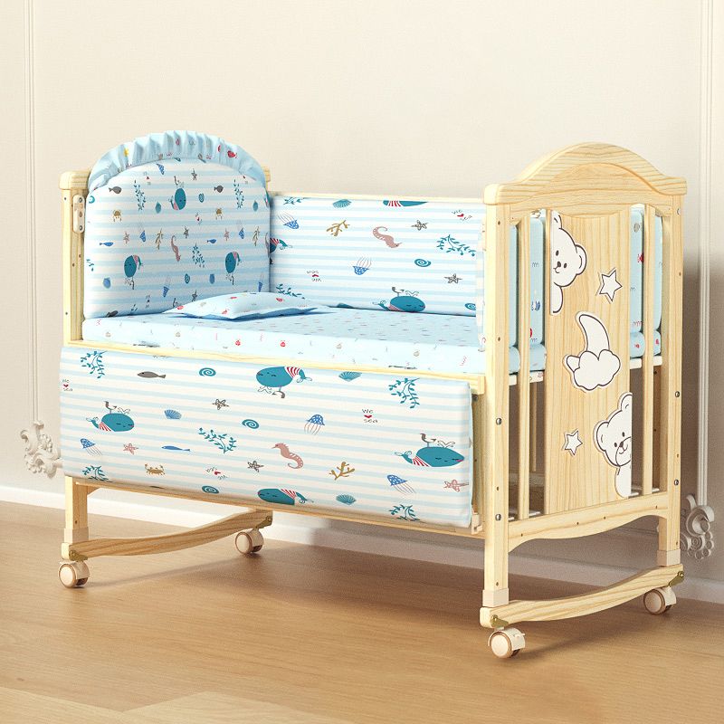 Color Matching Farmhouse Nursery Crib Wooden Storage Crib with Casters