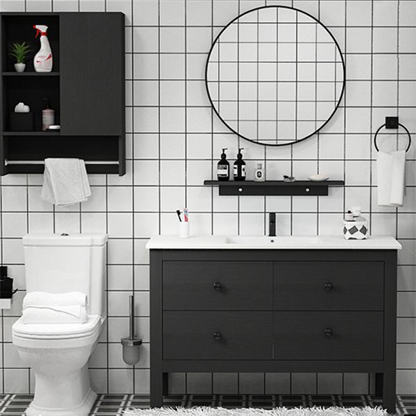 Freestanding Vanity Drawers Single Sink Rectangle Wood Frame Bathroom Vanity with Mirror