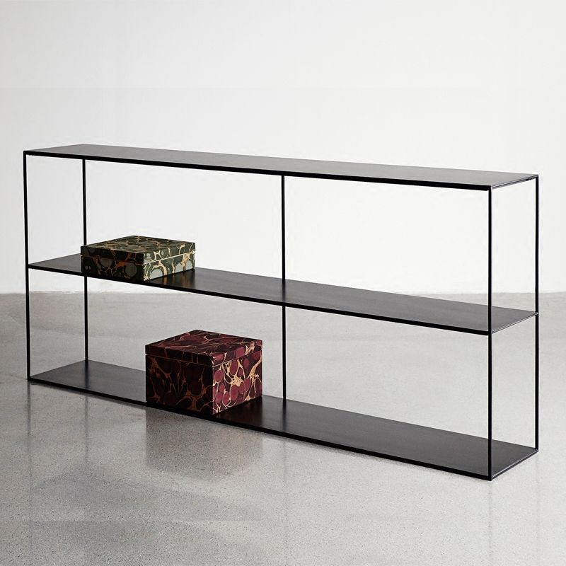 Modern Metal Console Table Black / White Storage Shelves Sofa Table for Living Room