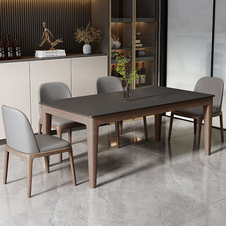 Modern Stone Rectangle Dining Table Wood Legs for Dining Room