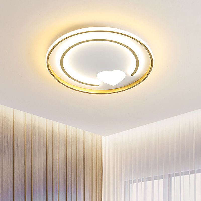 Circle and Heart Flush Mount Lighting Modernist Acrylic Gold Ceiling Light Fixture