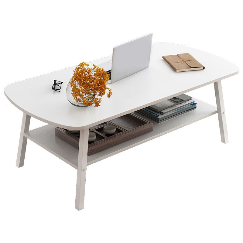 Modern 19.6" H Rectangle Wooden Coffee Table Steel 4 Legs Cocktail Table