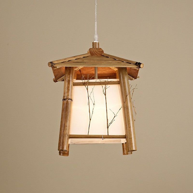 Pavillon Sushi House Deckenlampe Bambus 1-Licht japanische Anhängerleuchte in Holz