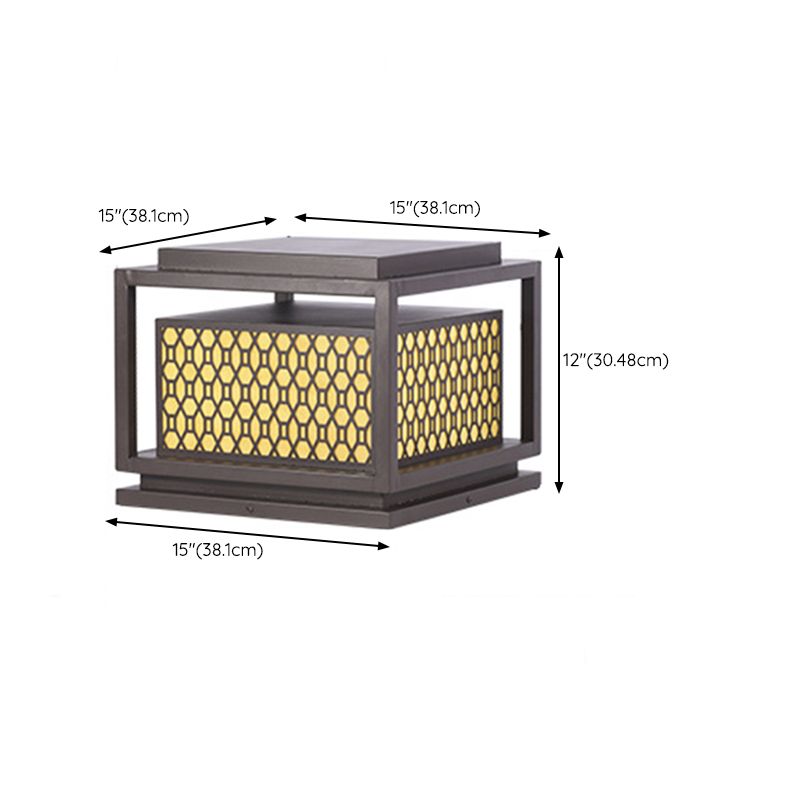Metal Rectangle Shape Solar Pillar Lamp Modern 1 Light Outdoor Waterproof Light in Brown