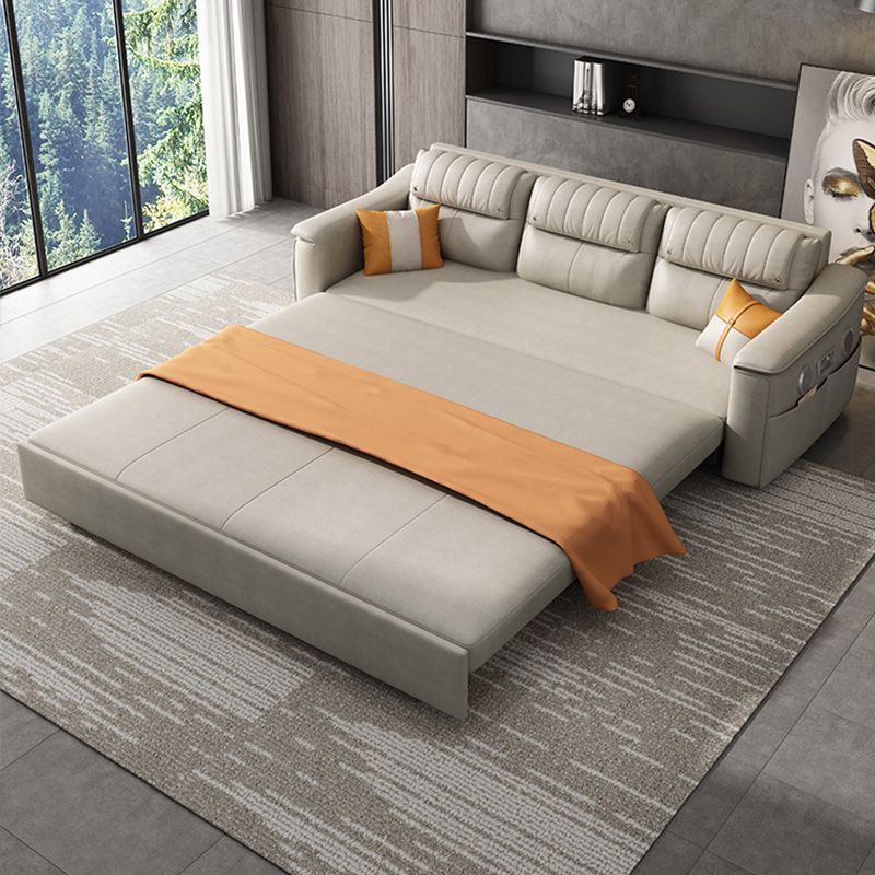 Glam Style Grey Futon Sleeper Sofa Bed with Storage and Pillow Back
