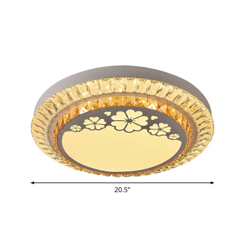 Modernist Round Ceiling Flush Mount Clear Cut Crystal LED Flush Light with Flower/Cube Pattern