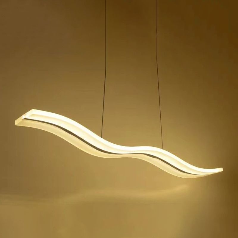 Linear Shape Chandelier Lighting Modern Style Metal 1 Lights Island Lamp in White