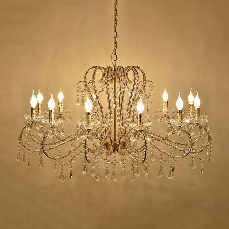 Traditional Hanging Ceiling Lights Gold Crystal Candle Hanging Pendant Lamp