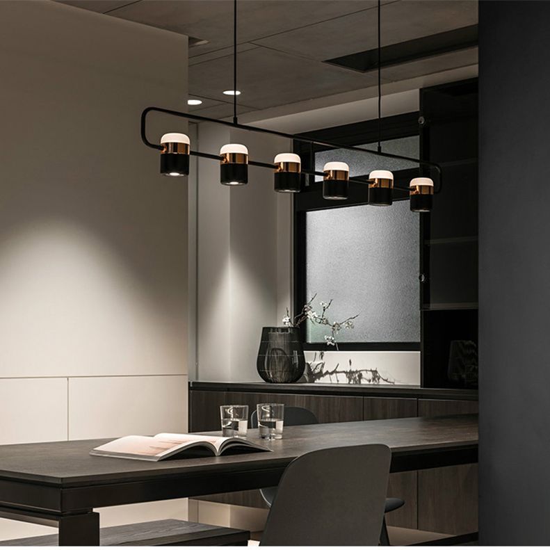 Modern Cylinder Island Light Fixture Multi-Head Restaurant Hanging Lamp with Acrylic Shade