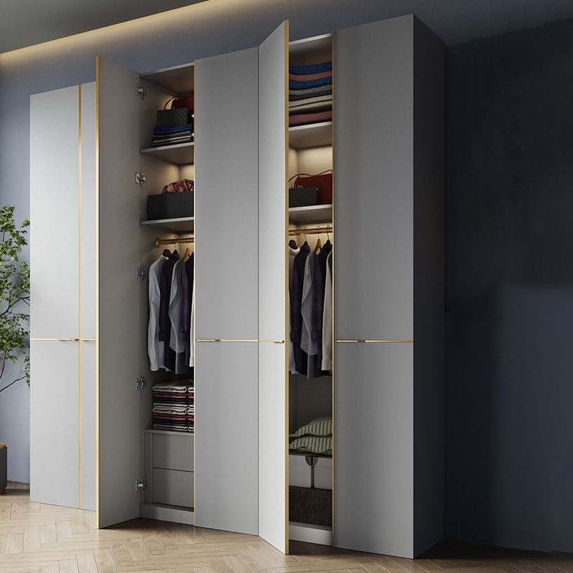 Contemporary Style Wardrobe Gray Colour Wooden Wardrobe Closet With Shelves