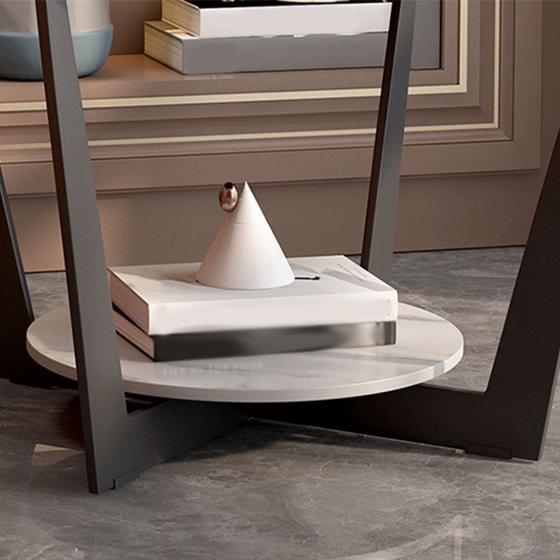 Square Marble Top End Table Metal Frame Sofa Side End Table with Shelf