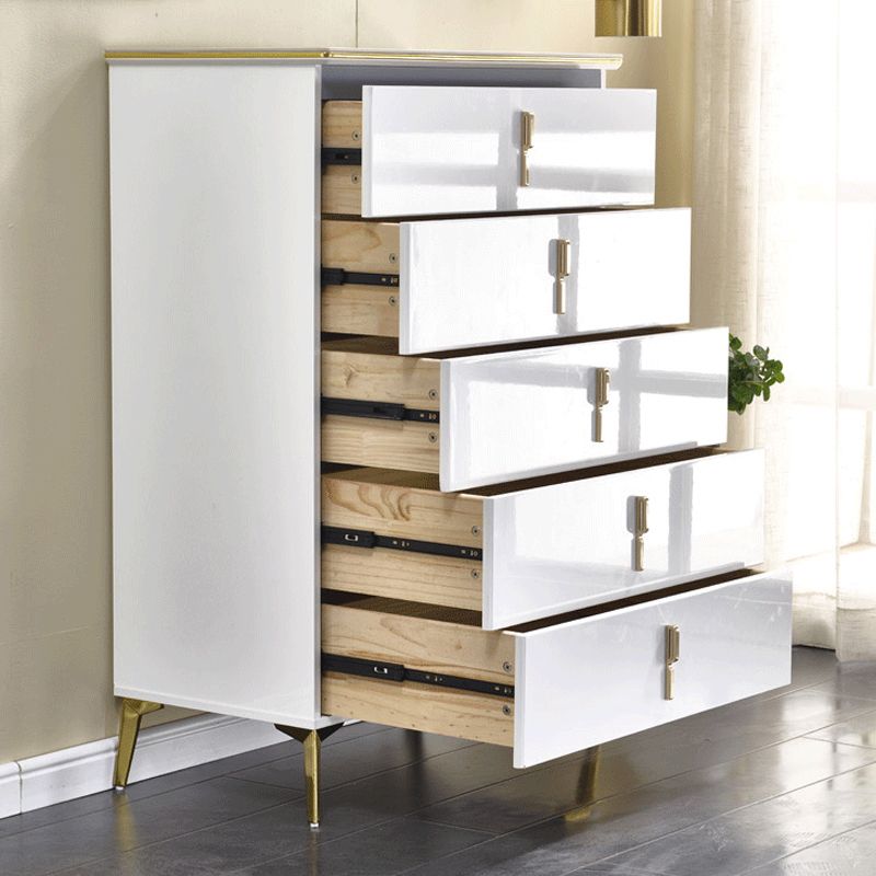 Stone Glam Storage Chest Bedroom Chest in White with Drawers