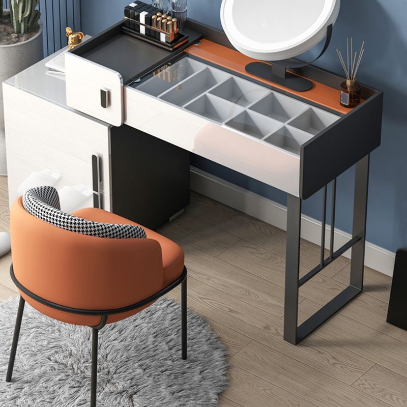 Modernism Glass Top Vanity Dressing Table 3 Drawers Vanity Desk with Stool