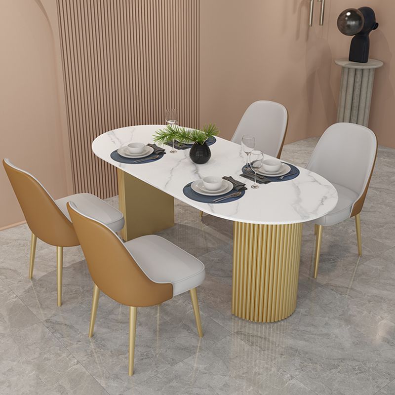 Tavolo da pranzo a due colori a forma ovale semplicità tavolo doppio piedistallo per sala da pranzo