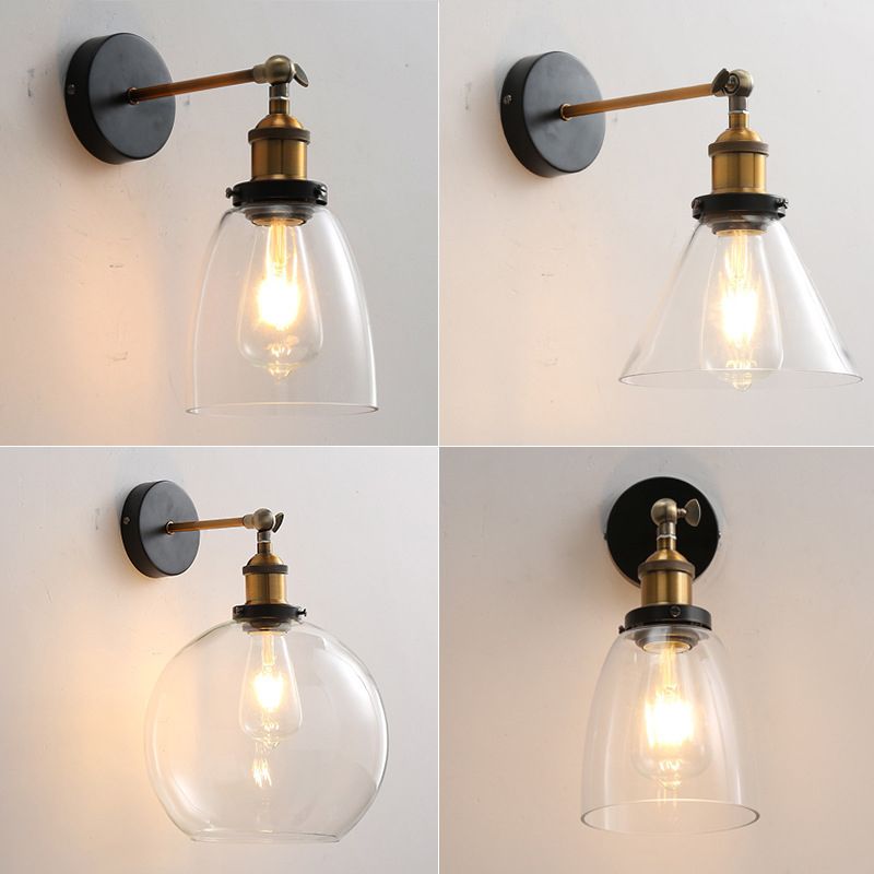 Vintage Industrial Wall Sconce Single Light Sconce Light in Clear Glass Shade