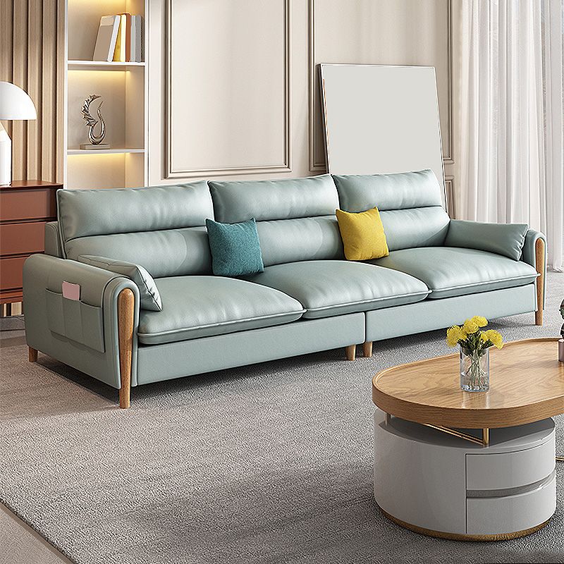 Scandinavian Beige Genuine Leather Straight Arm Sofa/Sectional with Storage