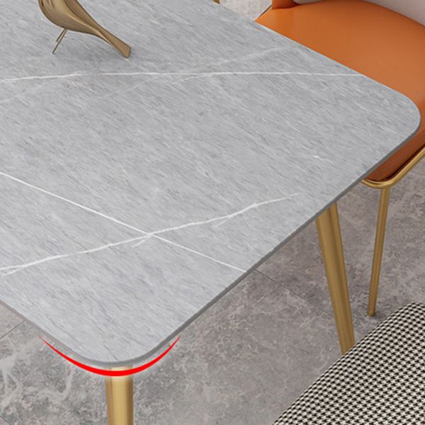 Stone Top Dining Table Industrial Rectangle Table with 4 Gold Legs