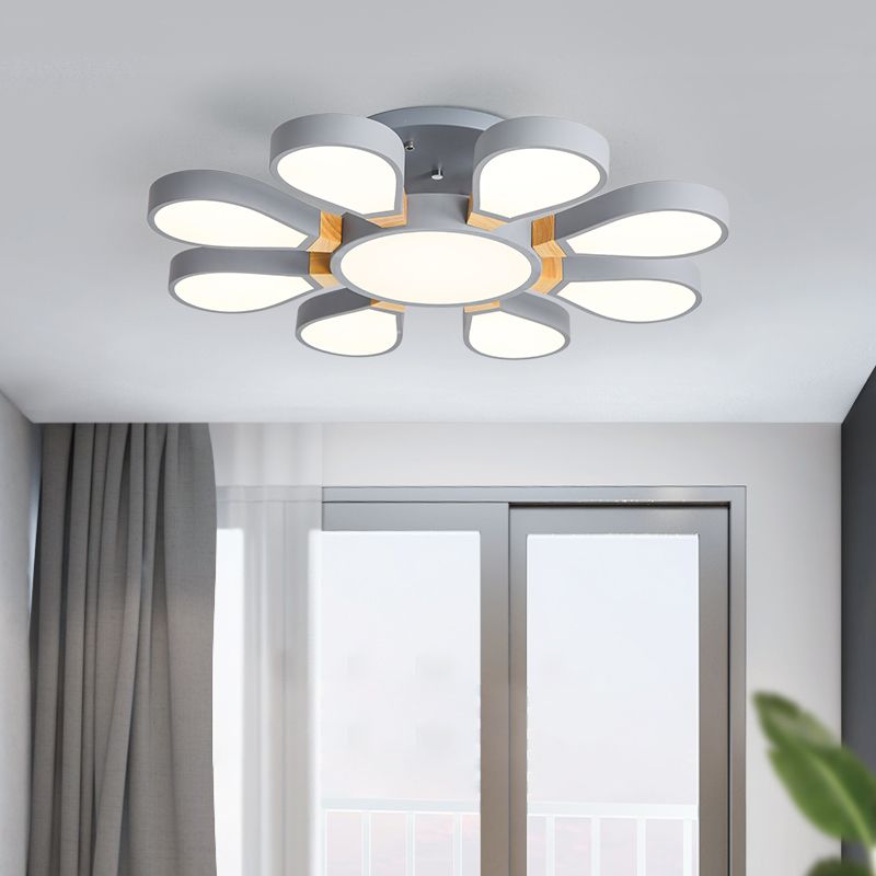 Living Room LED Ceiling Lamp Nordic Style Semi Flush Mount Light with Petal Acrylic Shade