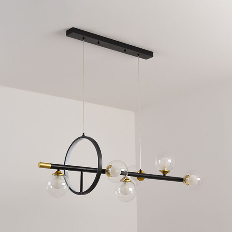 Contemporary Style Spherical Island Lighting Clear Glass Island Light Fixtures in Black