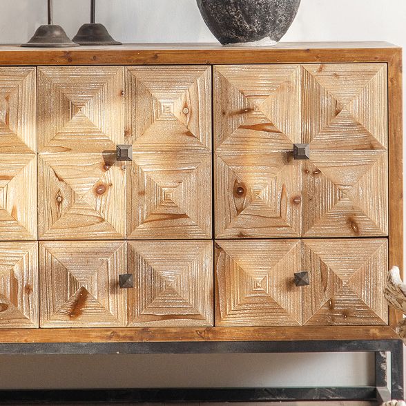 Distressed Wood Accent Chest Industrial Style Solid Wood Cabinet with Drawers